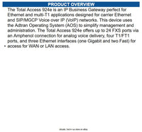 Adtran 4243924F1#50 Total Access 924e IP Business Gateway perfect for Ethernet