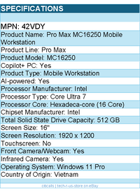Dell 42VDY Pro Max MC16250 16" Copilot+ PC Mobile Workstation - Full HD Plus