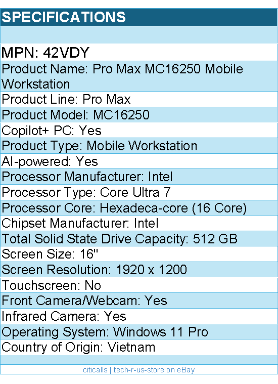 Dell 42VDY Pro Max MC16250 16" Copilot+ PC Mobile Workstation - Full HD Plus