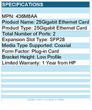 HP 436M8AA 25Gigabit Ethernet Card - 2 Port(s) - Low Profile Bracket Height