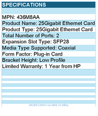 HP 436M8AA 25Gigabit Ethernet Card - 2 Port(s) - Low Profile Bracket Height