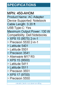 Dell 450-AHOM USB-C 130 W AC Adapter with 1meter Power Cord