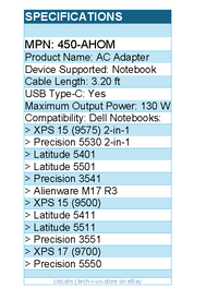 Dell 450-AHOM USB-C 130 W AC Adapter with 1meter Power Cord