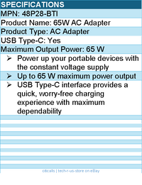 BTI 48P28-BTI 65W TYPE-C AC ADAPTER - Compatible OEM: 48P28