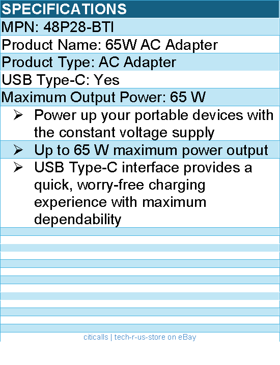 BTI 48P28-BTI 65W TYPE-C AC ADAPTER - Compatible OEM: 48P28