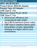 BTI 492-BCNQ-BTI 65W TYPE-C - Up to 65 W maximum power output