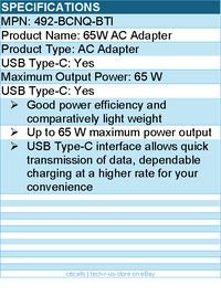 BTI 492-BCNQ-BTI 65W TYPE-C - Up to 65 W maximum power output