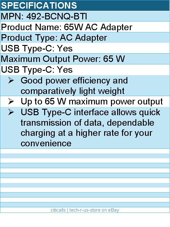 BTI 492-BCNQ-BTI 65W TYPE-C - Up to 65 W maximum power output