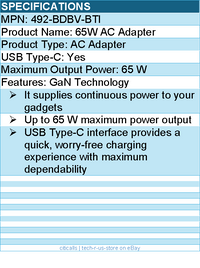 BTI 492-BDBV-BTI 65W AC Adapter - Up to 65 W maximum power output