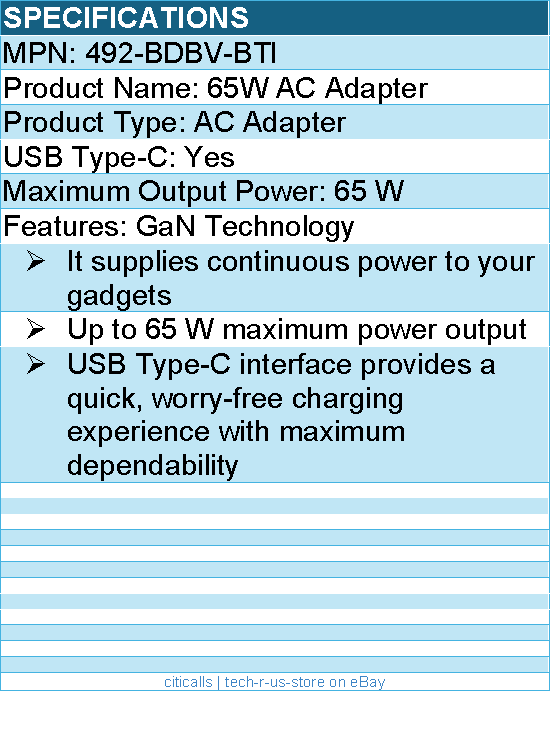 BTI 492-BDBV-BTI 65W AC Adapter - Up to 65 W maximum power output