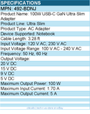 Dell 492-BDNJ 100W USB-C GaN Ultra Slim Adapter - 100 W - 5 A - Black