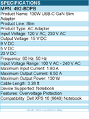 Dell 492-BDPB 130W USB-C GaN Slim Adapter - 130 W - 3.28 ft Cable