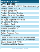 Canon 4981C001 PG-275XL Original High Yield Inkjet Ink Cartridge