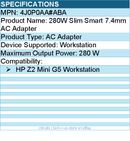 HP 4J0P0AA#ABA 280W Slim Smart 7.4mm AC Adapter - 280 W