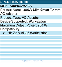 HP 4J0P0AA#ABA 280W Slim Smart 7.4mm AC Adapter - 280 W