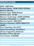 HP 4M9Y5AA 16GB DDR5 SDRAM Memory Module - 262-pin - SODIMM - For Notebook
