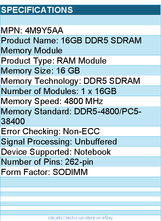HP 4M9Y5AA 16GB DDR5 SDRAM Memory Module - 262-pin - SODIMM - For Notebook