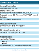 HP 4N004AA Wall Mount for Workstation - For HP Z2 Mini Workstation