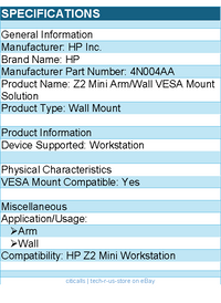 HP 4N004AA Wall Mount for Workstation - For HP Z2 Mini Workstation