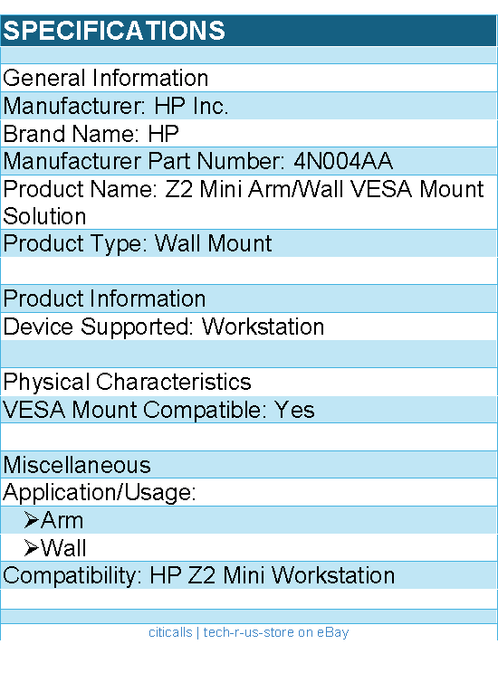 HP 4N004AA Wall Mount for Workstation - For HP Z2 Mini Workstation
