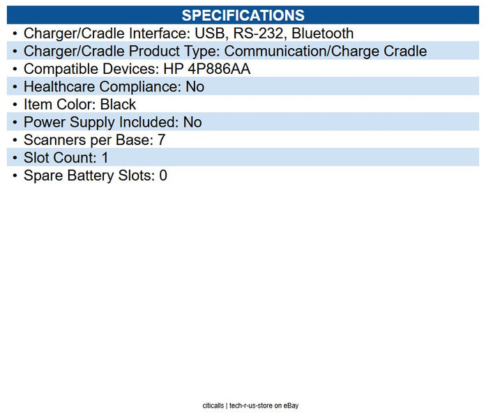 HP Retail 4P776AA Datalogic 4190 Slim Charging Base Wired/Wireless