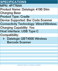 HP 4P776AA Datalogic 4190 Wireless Charging Base - USB Type C