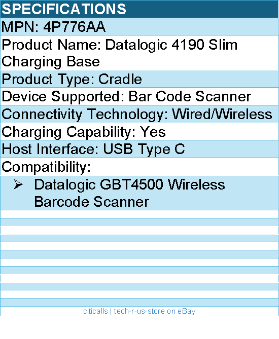 HP 4P776AA Datalogic 4190 Wireless Charging Base - USB Type C