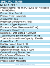 Dell 4THRP Pro 16 PC16255 16" Notebook - Full HD Plus - AMD Ryzen 5 - Magnetite