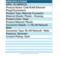 4Xem 4X100PKC6 Cat6 RJ45 Modular Ethernet Plugs for Stranded or Solid CAT6 Cable