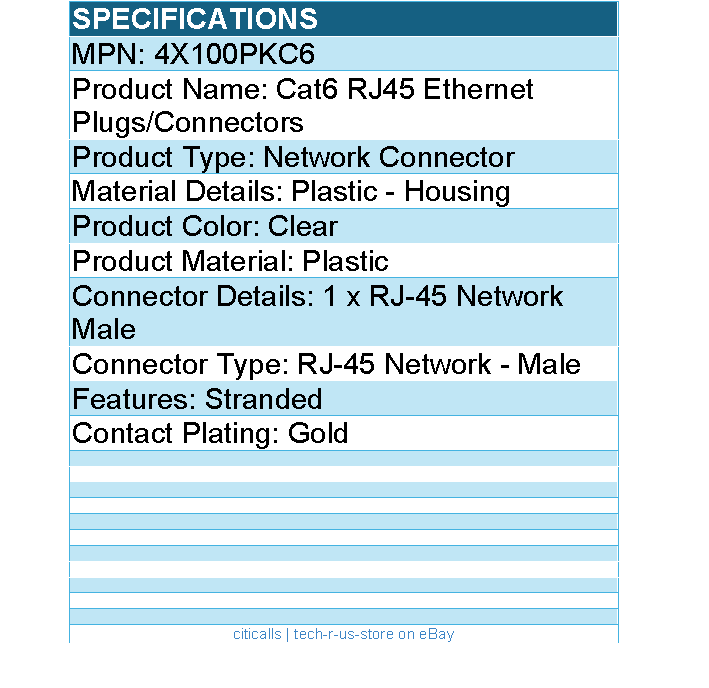 4Xem 4X100PKC6 Cat6 RJ45 Modular Ethernet Plugs for Stranded or Solid CAT6 Cable