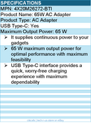 BTI 4X20M26272-BTI TYPE-C AC ADAPTER - 65 W maximum output power