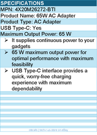 BTI 4X20M26272-BTI TYPE-C AC ADAPTER - 65 W maximum output power