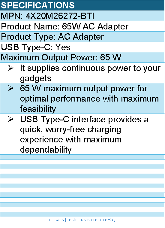BTI 4X20M26272-BTI TYPE-C AC ADAPTER - 65 W maximum output power