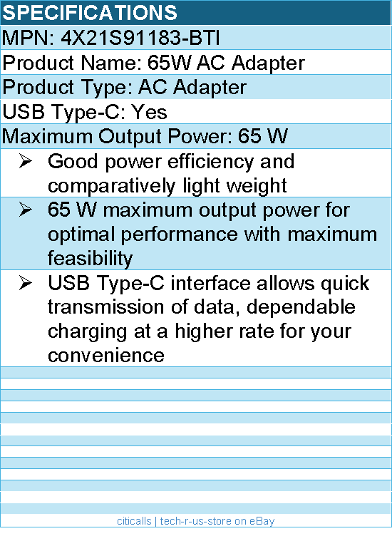 BTI 4X21S91183-BTI 65W TYPE-C AC ADAPTER - Compatible OEM: 4X21S91183