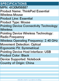 Lenovo 4X30M56887 ThinkPad Essential Wireless Mouse - USB - Black