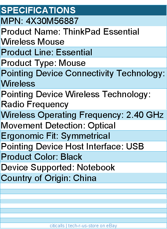 Lenovo 4X30M56887 ThinkPad Essential Wireless Mouse - USB - Black