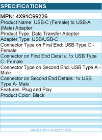 Lenovo 4X91C99226 USB-C (Female) to USB-A (Male) Adapter - Black