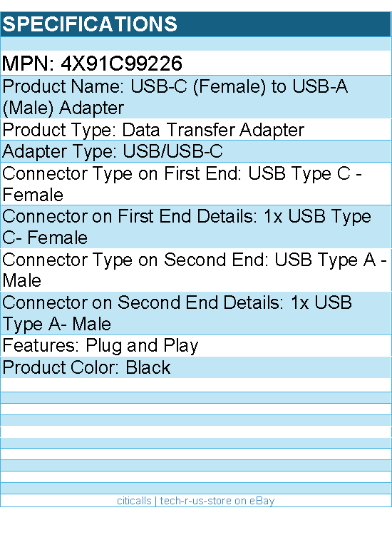 Lenovo 4X91C99226 USB-C (Female) to USB-A (Male) Adapter - Black