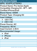 4Xem 4XAPPLKIT6PRO Pro Series Apple Compatible Charging Kit - 6FT