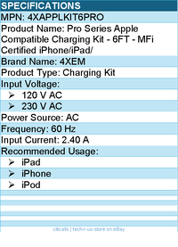 4Xem 4XAPPLKIT6PRO Pro Series Apple Compatible Charging Kit - 6FT