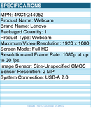 Lenovo 4XC1Q44952  Webcam - Full HD - 1920 x 1080 Video - Black