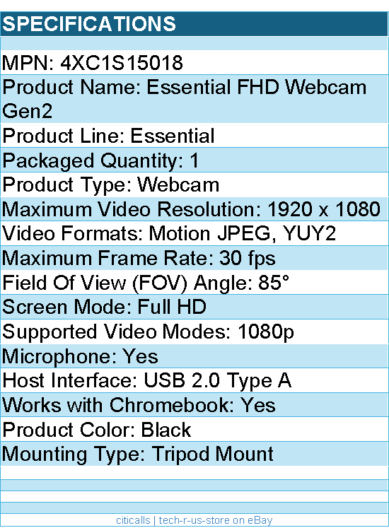 Lenovo 4XC1S15018 Essential Webcam - 30 fps - Full HD - 1920 x 1080 Video