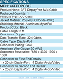 4Xem 4XDPDPCBL3 3FT DisplayPort M/M Cable - Active, Durable - Black
