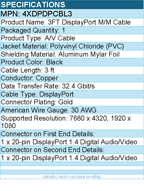 4Xem 4XDPDPCBL3 3FT DisplayPort M/M Cable - Active, Durable - Black