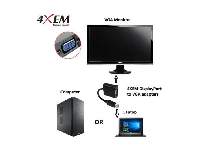 4Xem 4XDPMVGAFA10 10 in DisplayPort To VGA M/F Adapter Cable - Black