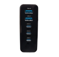 4Xem 4XGAN016140WB 140W Wall Charger Quintuple Output with Display - Black