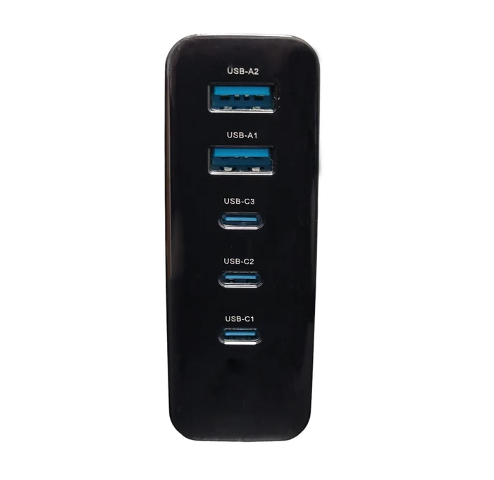 4Xem 4XGAN016140WB 140W Wall Charger Quintuple Output with Display - Black