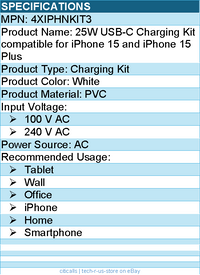 4Xem 4XIPHNKIT3 25W USB-C Charging Kit compatible for iPhone 15 & iPhone 15 Plus