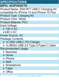 4Xem 4XIPHNKIT6 6FT USB-C Charging Kit compatible for iPhone 15 & iPhone 15 Plus
