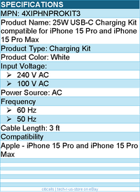 4Xem 4XIPHNPROKIT3 25W USB-C Charging Kit compatible for iPhone 15 Pro